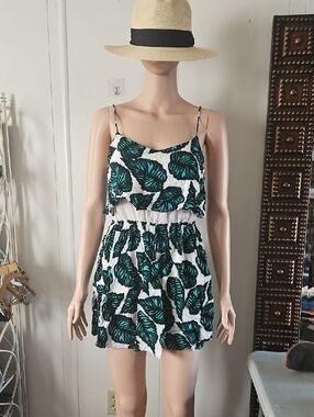 Topshop White Mini Dress with Green Leaf Print